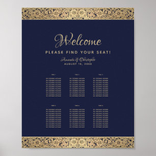 Poster O ouro da carta do assento do casamento de 6 azuis