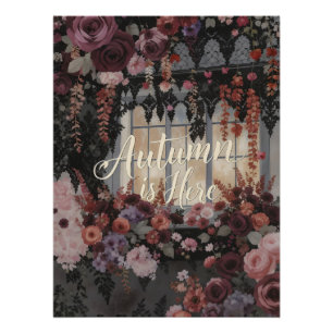 Póster O Outono Chegou Arte de Tipografia Floral na Janel