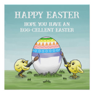 Póster O ovo de Páscoa é pintado pelos pintinhos