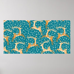 Poster O padrão perfeito da colheita de Natal com renas.