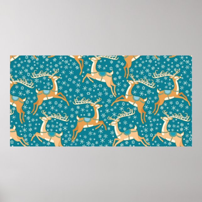 Poster O padrão perfeito da colheita de Natal com renas. (Frente)
