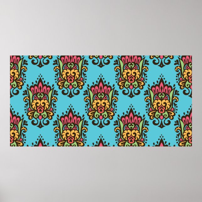 Poster O padrão perfeito da flor Damask de luxo. Floral V (Frente)