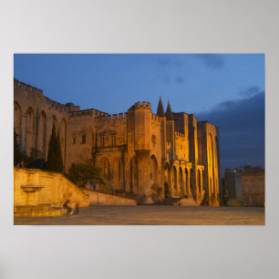 Póster O Palácio do Papa em Avinhão ao pôr do sol. Constr