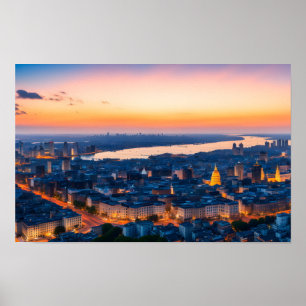 Poster O panorama da cidade no pôr do sol