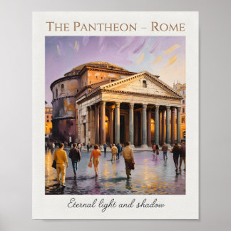 Poster O Panteão Roma Itália Aquarela Viagem Vintage