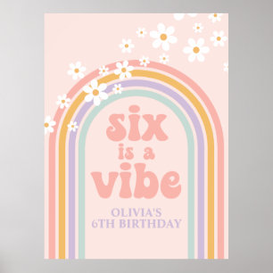 Poster O Pastel Rainbow Retro 6 é um Aniversário do 6 Vib