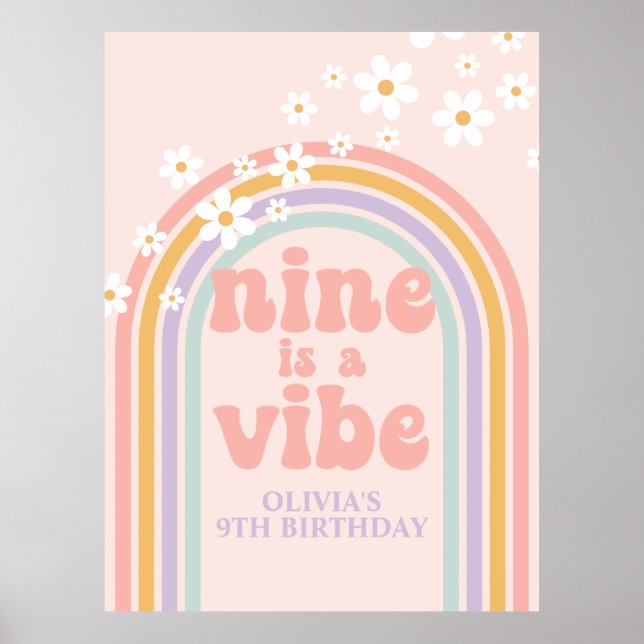 Poster O Pastel Rainbow Retro Nine é um Vibe 9º aniversár (Frente)