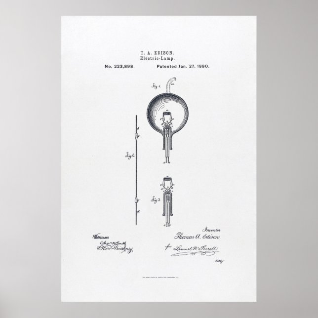 Póster O pedido de patente da lâmpada de Thomas Edison 18 (Frente)