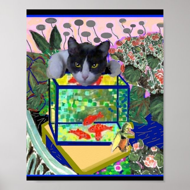 Poster O Peixe Goldfish e a Sheba Parody, Cat Art (Frente)