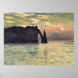 Póster O penhasco Etretat, por do sol por Claude Monet