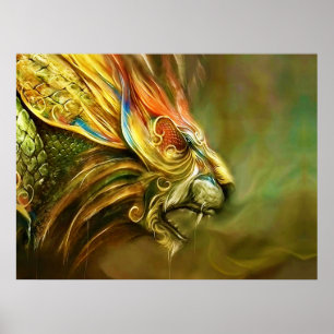 Póster O perfil principal do leão Mystical da fantasia