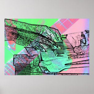 Póster O piano cede o pescoço saturado da mão da guitar