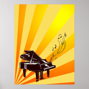 Poster O piano de cauda nota o amarelo e o ouro