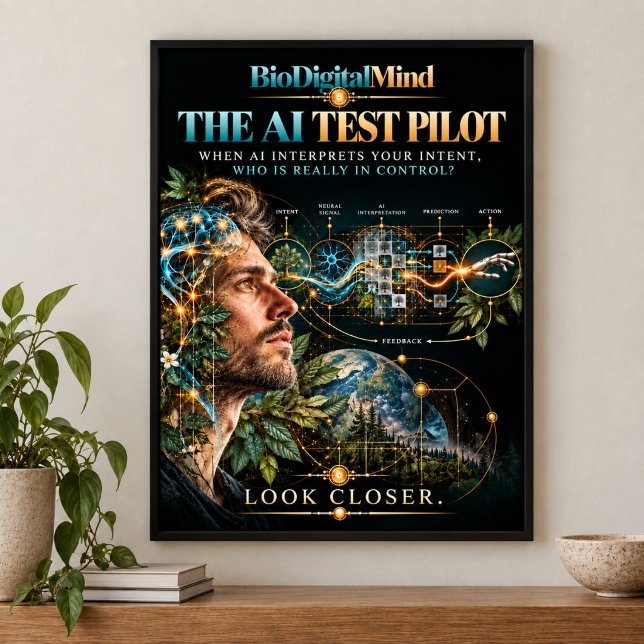 Poster O Piloto de Teste de IA - Quando a IA Interpreta S (A considered statement piece for spaces where human intention meets artificial intelligence.)