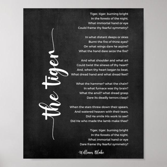 Poster O poema de Tigre de William Blake Black and White (Frente)