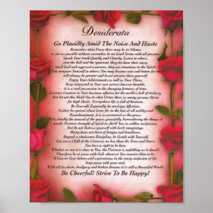 Póster O poema dos Desiderata com as rosas vermelhas para