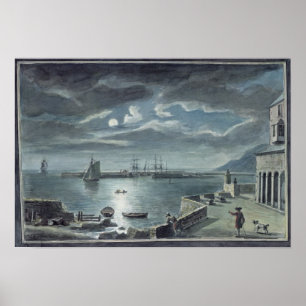 Póster O porto e o Cobb, Lyme Regis pelo luar