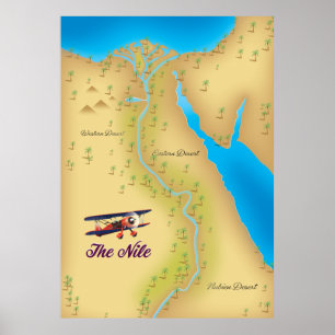 Poster O pôster de mapa antigo estilo vintage do Nilo