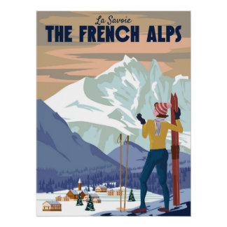 Póster O poster de resort de esqui dos Alpes franceses. M