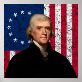 Poster O Presidente Thomas Jefferson e a bandeira america