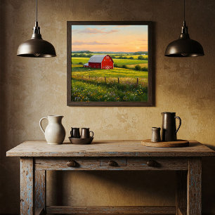 Poster O Red Barn no Sunset