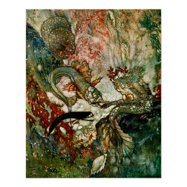 Póster “O Rei das Sereias” por Edmund Dulac (Frente)