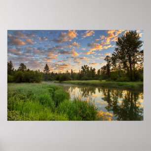 Póster O rio Whitefish com belas nuvens ao nascer do sol