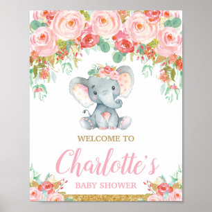 Poster O rosa cora boa vinda floral do chá de fraldas do