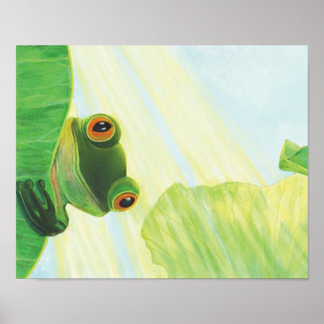 Poster O sapo verde de olhos grandes atrás da almofada de (Frente)