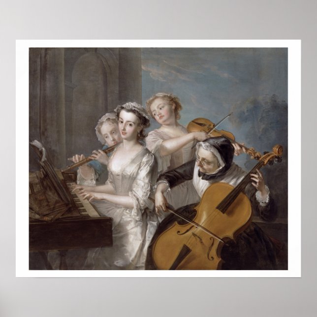 Póster O sentido da audição, c.1744-7 (óleo na canvas) (Frente)