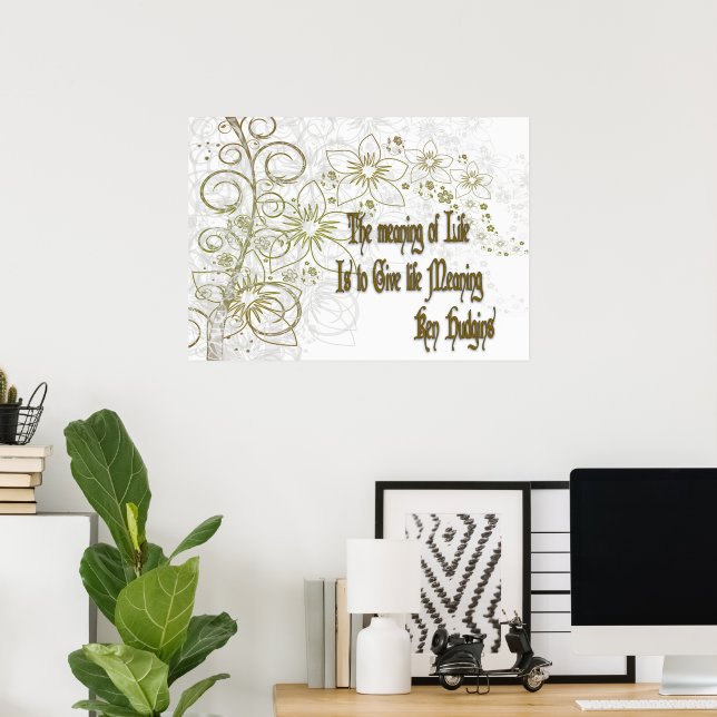 Poster O Significado da Vida: Dourado Floral Inspiraciona (Escritório em casa)