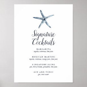 Poster O sinal azul do menu do cocktail da assinatura da