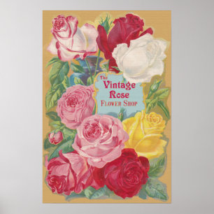 Poster O sinal cor-de-rosa do florista do vintage