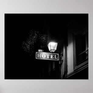 Poster O sinal do hotel do vintage, a luz de rua e muitas