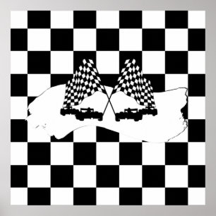 Poster O sinalizador do verificador e os carros de corrid