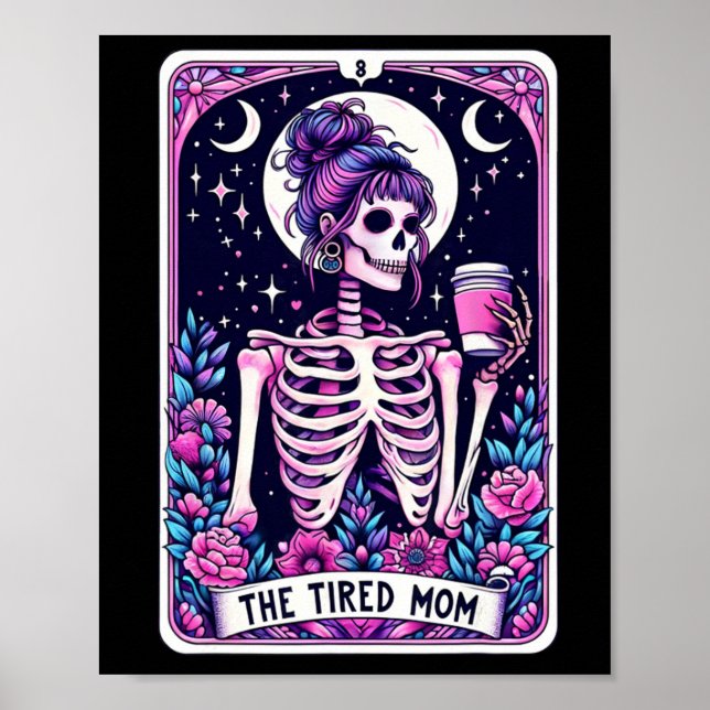 Poster O Skeleton do Cartão Tarot da Mãe Cansado (Frente)