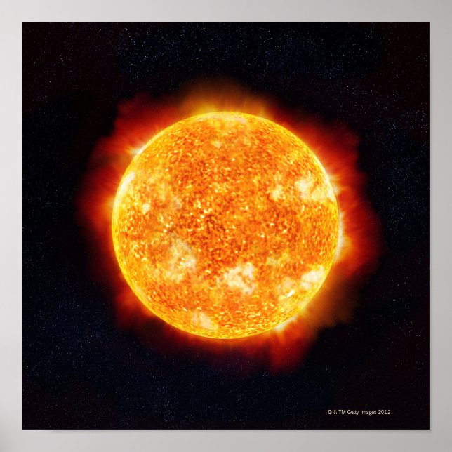 Póster O Sol exibindo explosões solares contra uma estrel (Frente)