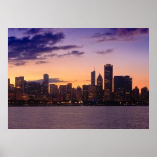 Póster O sol se põe sobre o horizonte de Chicago (Frente)