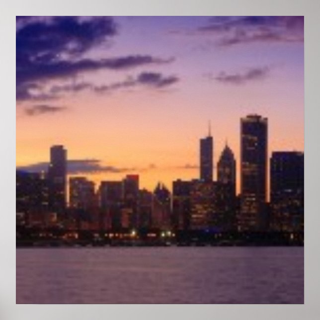 Póster O sol se põe sobre o horizonte de Chicago (Frente)