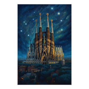 Póster O Sonho Estrelado de Gaudi   Barcelona Sagrada Fam