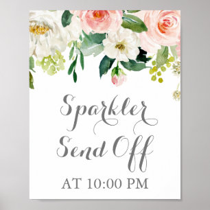 Poster O Sparkler cor-de-rosa da flor branca envia fora