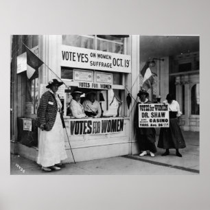 Póster O sufrágio das mulheres em uma cabine de voto em