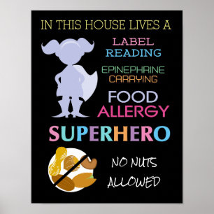 Póster O super-herói da alergia de comida nenhuns loucos