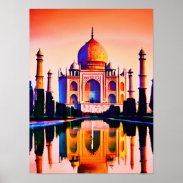 Poster O Taj Mahal contra um céu sunset