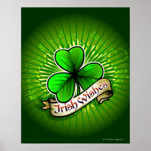 Poster O trevo com "irlandês deseja" a bandeira