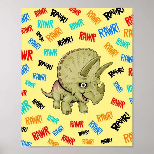 Poster O Tricerátopo diz "Rawr!" (Frente)