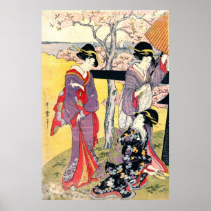 Poster O Triptych das flores de cerejeira de Gotenyama