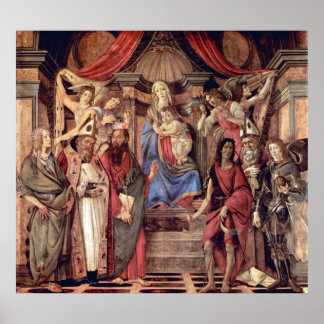 Póster O trono de Madonna de anjos e santos