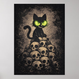 Poster O Último Sibilo - Gato Retro em Caveiras, Cartoon 