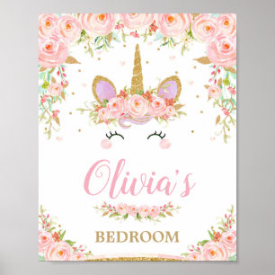 Poster O unicórnio caçoa a arte floral cor-de-rosa da